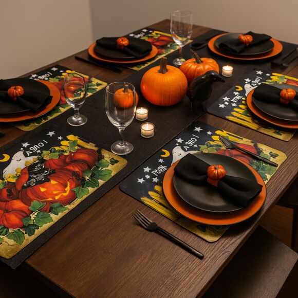 6 Halloween Placemats Laurie Korsgaden Peek A Boo Vntg Big Lots Vinyl 18" x 12"* - Picture 1 of 6